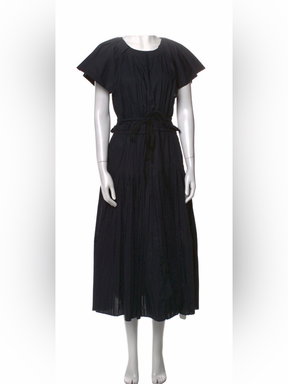 Ulla Johnson Black Women's Midi Dress with Tie Waist and Flutter Sleeves size XL